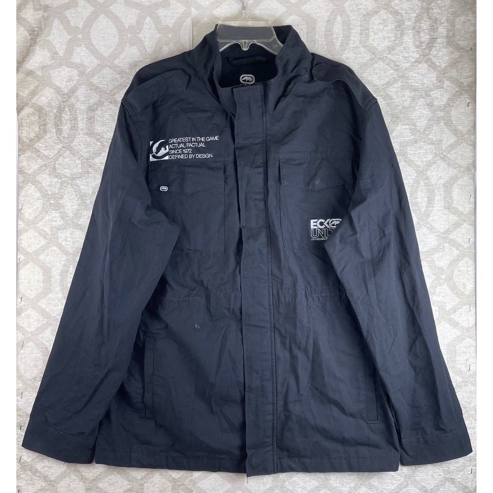Ecko Unltd Mens XL Black Ripstop Cotton Utility‎ Field Jacket Graphic Streetwear